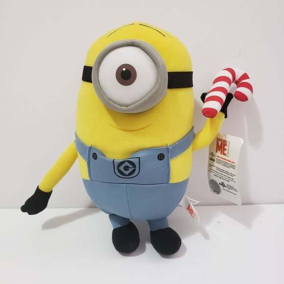 Despicable Me Minion Stuart Candy Cane Christmas Yellow Plush Soft Toy Factory - Picture 1 of 13